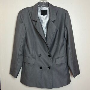 Naguagu Double Breasted Charcoal Grey Mid Length Blazer